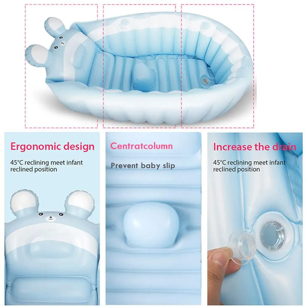 Bañera inflable plegable para bebé, lavabo de ducha inflable con fondo antideslizante suave y seguro para niños, bañera plegable portátil para viaje en casa