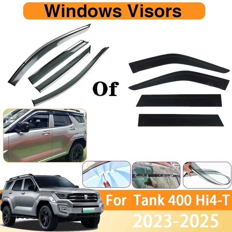 

6 4 PCS Car Window Visors For Tank 400 Hi4-T Accessories 2023 2024 2025 Auto Rainproof Deflector Windshield Sets Car Accessories