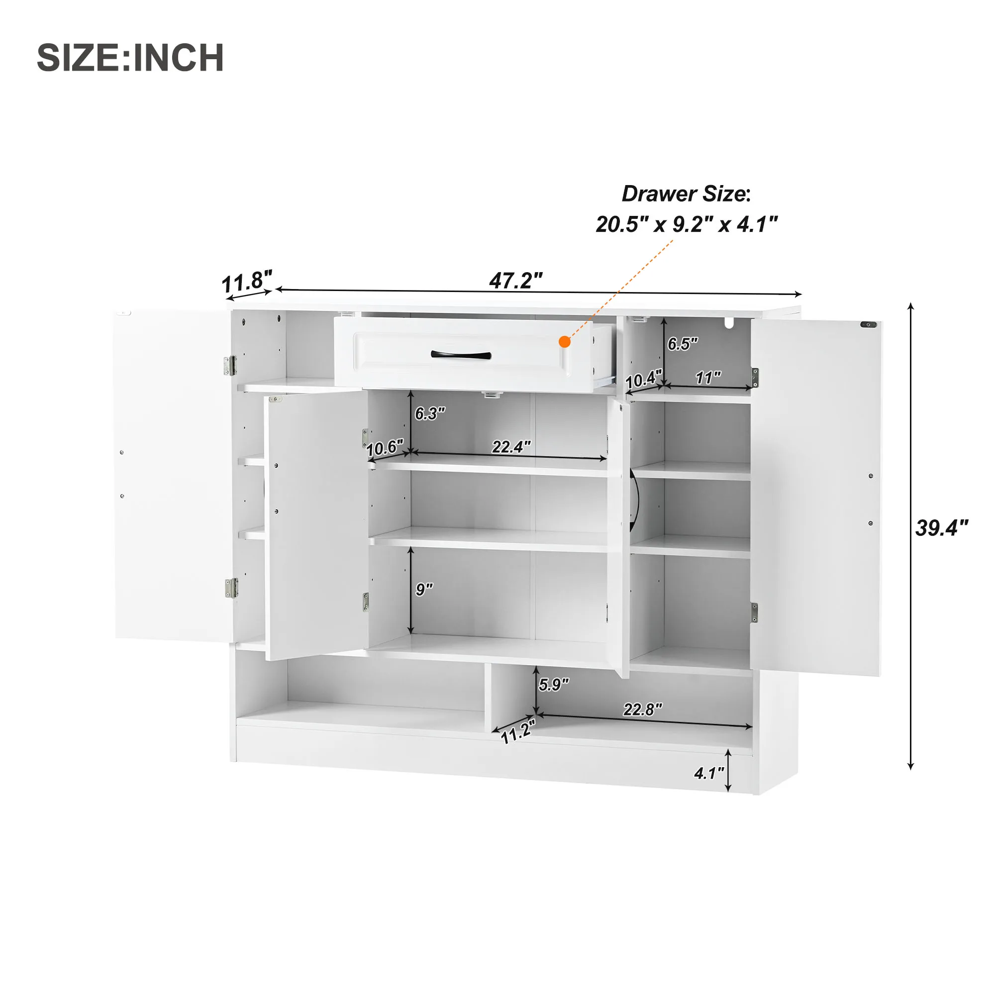 Modern 5-Tier Shoe Cabinet with Adjustable Shelves 4-Door 1 Drawer Sturdy Particle Board Construction Organizer Storage Rack