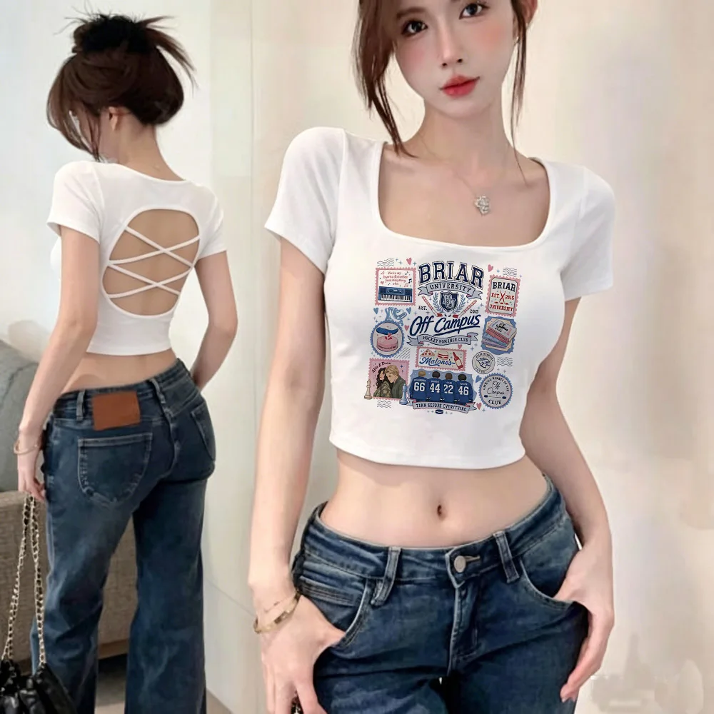 Off Campus cropped top girl alternative  baddie jojifuku cute graphic shirt gothic funny scene  anime