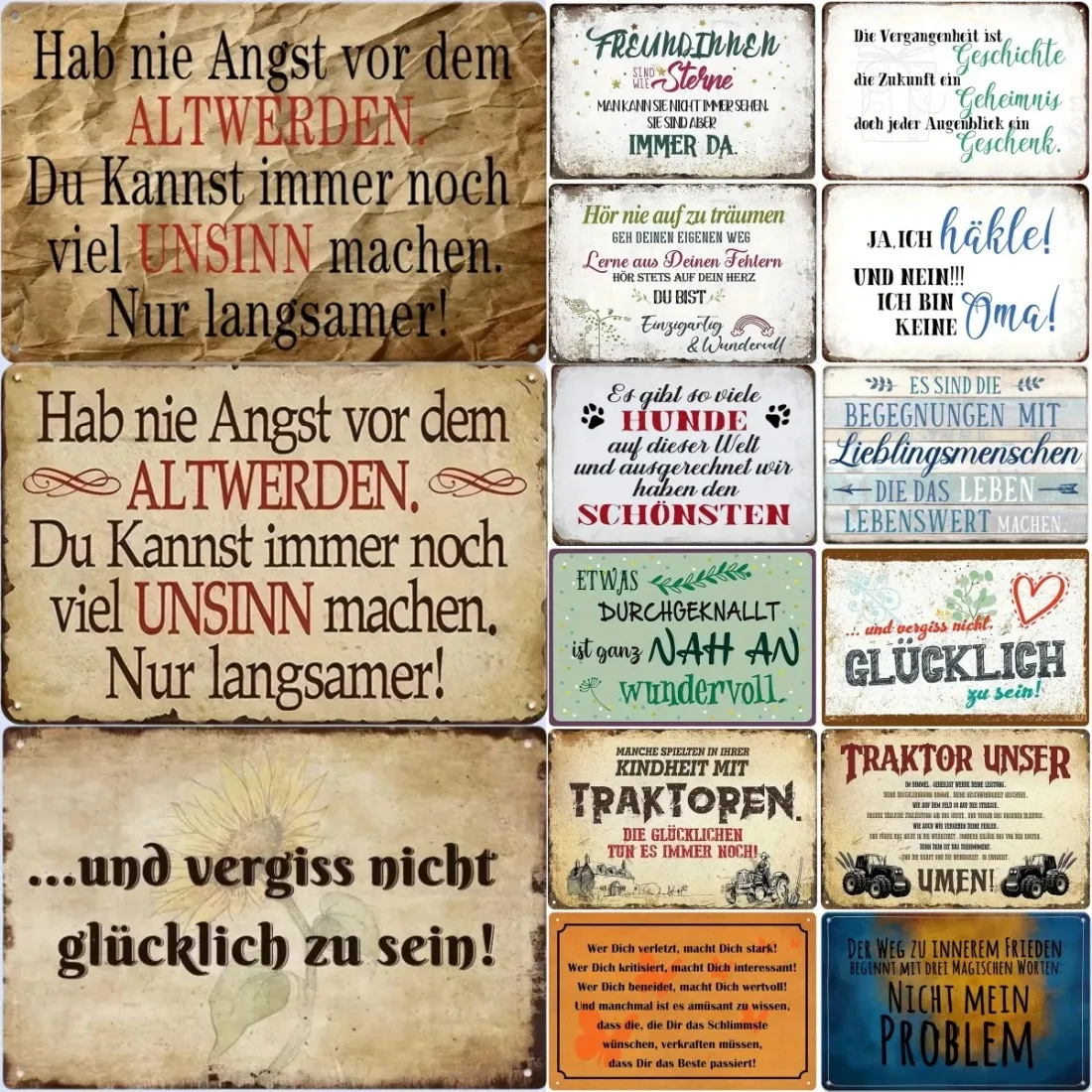 Vintage motivierendes Metallschild mit deutschem Zitat – Retro-Wandkunst für Zuhause, Bar und Restaurant