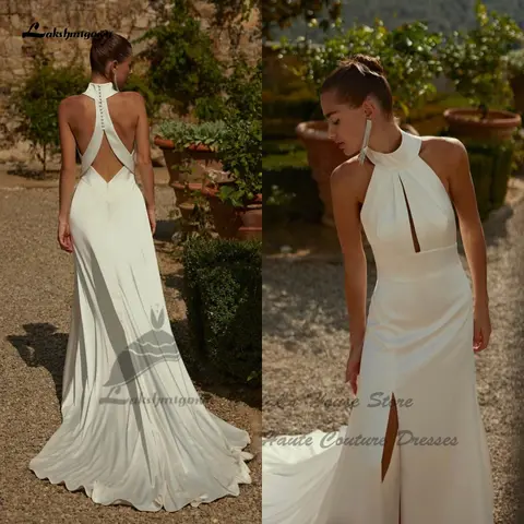 Lakshmigown Halter Elegant Mermaid Wedding Gowns Customized 2025 Vedtidos Sexy Beach Bridal Dresses Receipt Dinner Party