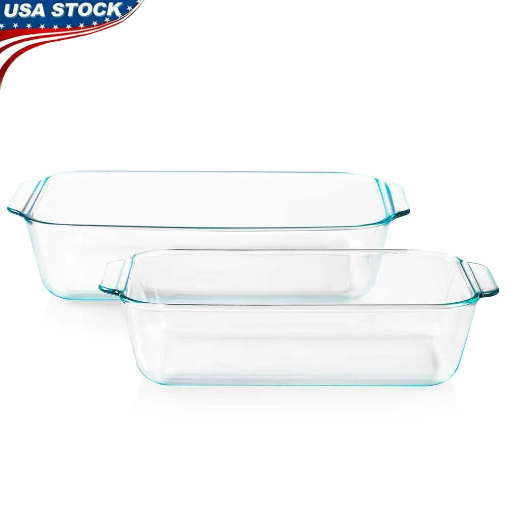 

Deep Baking Dish Set Glass Oven Safe Kitchen Cookware Baking Tray Durable Heat Resistant Ideal Casseroles Desserts 2 Pieces
