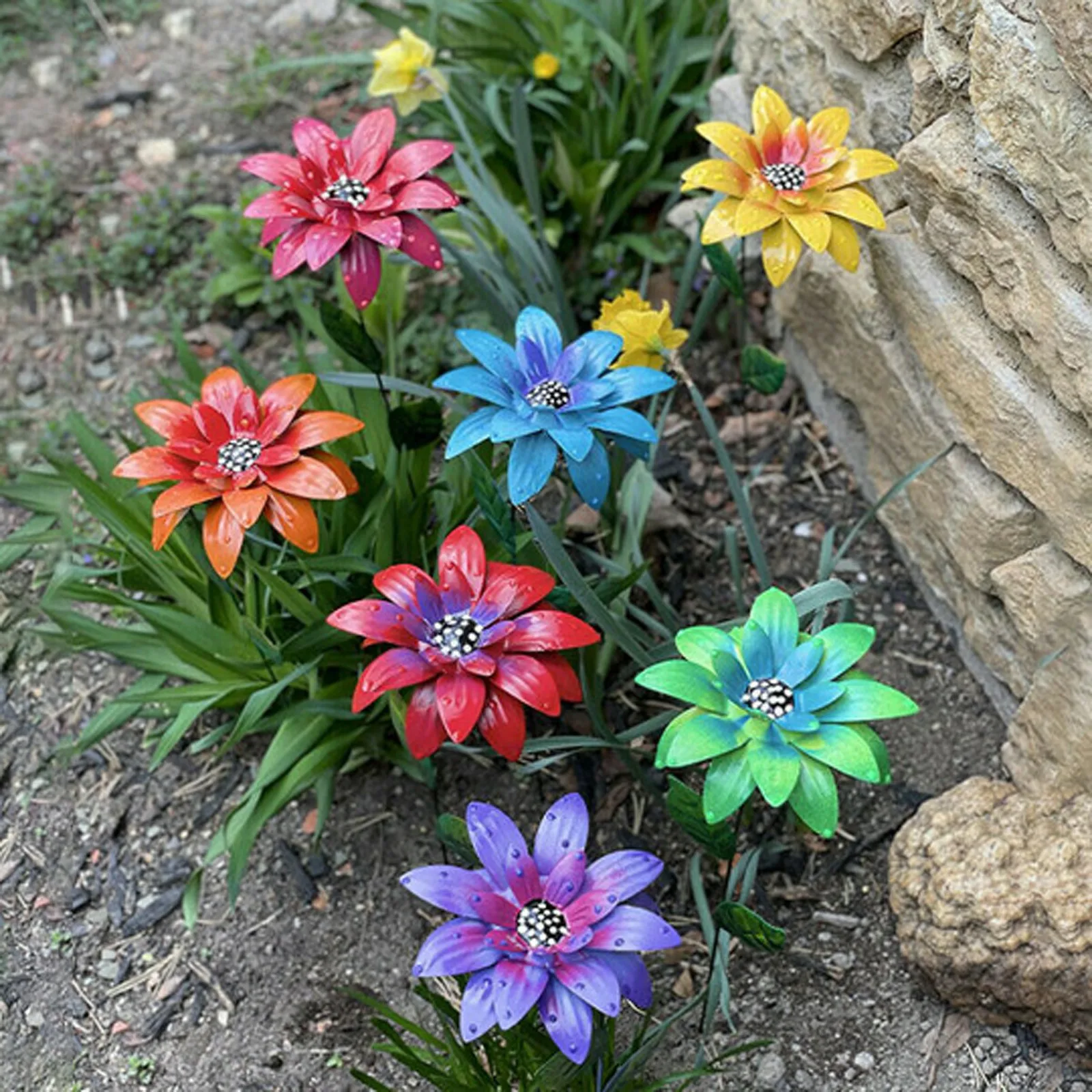 7pcs Metal Daylily Garden Stakes Simulated Daylily Colorful Garden Stake Lawn Decorations Outdoor Courtyard Ornaments