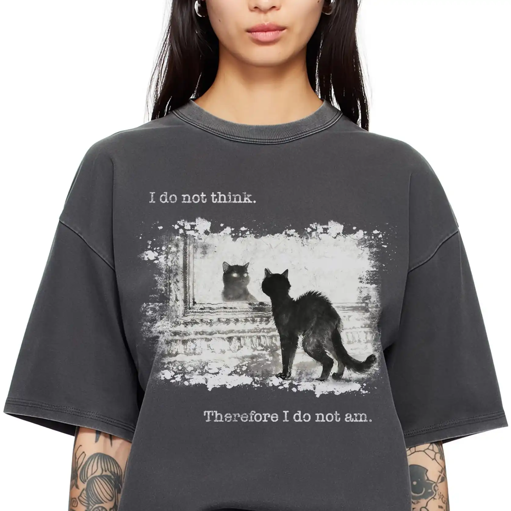 Philosophical Cat T-Shirt, Funny Cat Shirt, Grunge Tshirt, Vintage Shirt, 80s, 90s, Retro, Witchy Shirt, Goth Cat Lovers