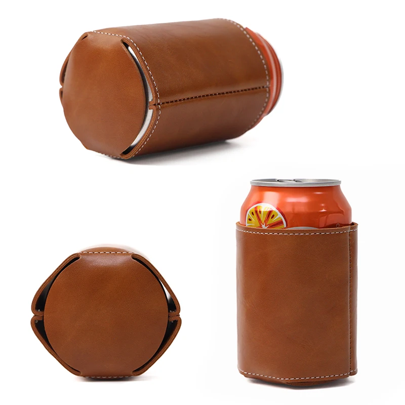 Retro PU Leather 330ml Can Cooler Sleeve - Thermal Insulated Beer Bottle Holder, Anti-Freeze Soda Can Cover for Drinks view 4