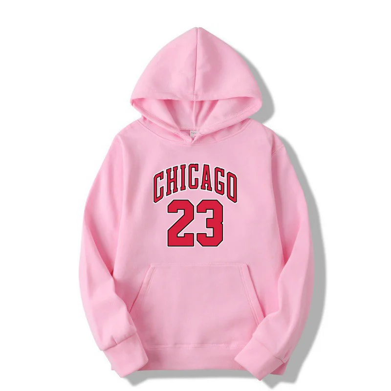 Chicago 23 Jersey Letter Number Pattern Hoodie Men Fashion Hip Hop Pullover Hoody O-Neck Street Sweatshirt Pocket Fleece Hoody