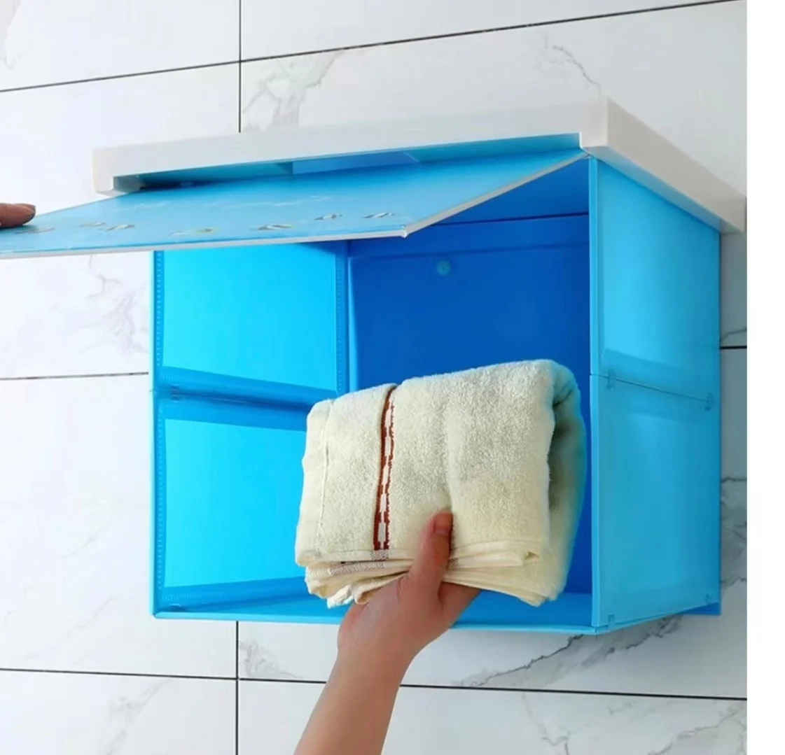 

Mural Storage Box Bathroom Folding Storage Bath Place Clothes Artifact Waterproof And Perforation-free Toilet Supplies