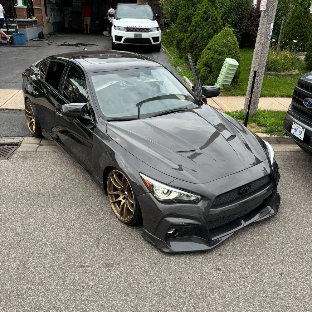Fit For Infiniti Q50 KZ Style Vented Carbon Fiber  Front Fender Pair Body Kits