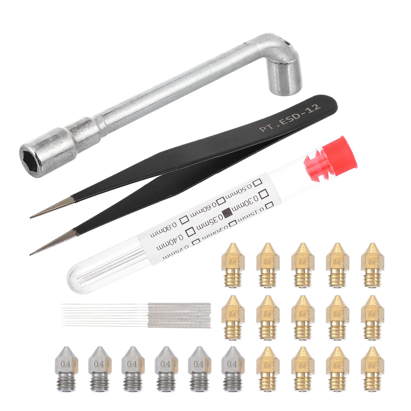 

Набор инструментов для 3D-принтера: инструмент для чистки сопел, иглы из нержавеющей стали, латунные сопла, пластиковые трубки, совместимые с Ender