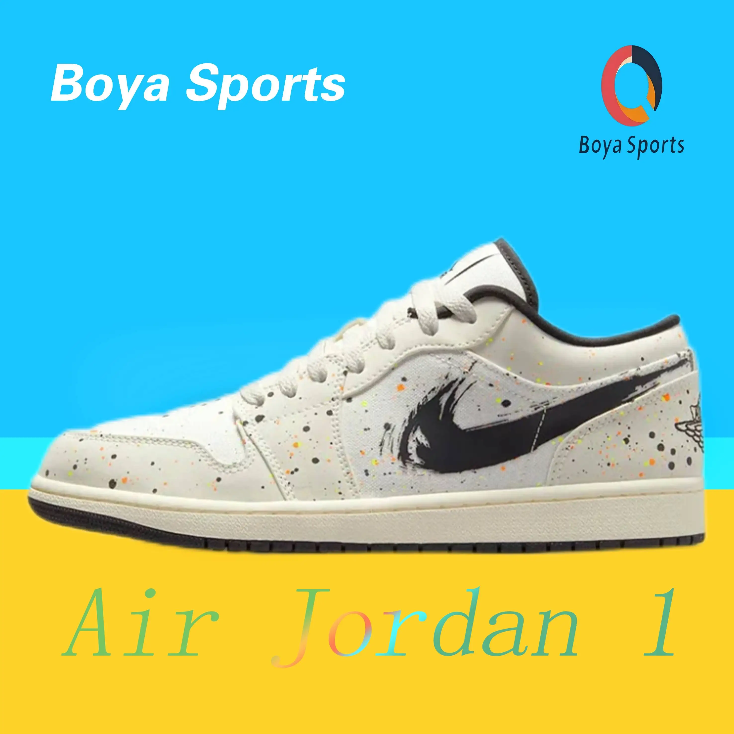 Jordan Air Jordan 1 low se “paint splatter” watercolor splatter ink low-top retro board shoes men and women's same models Beige