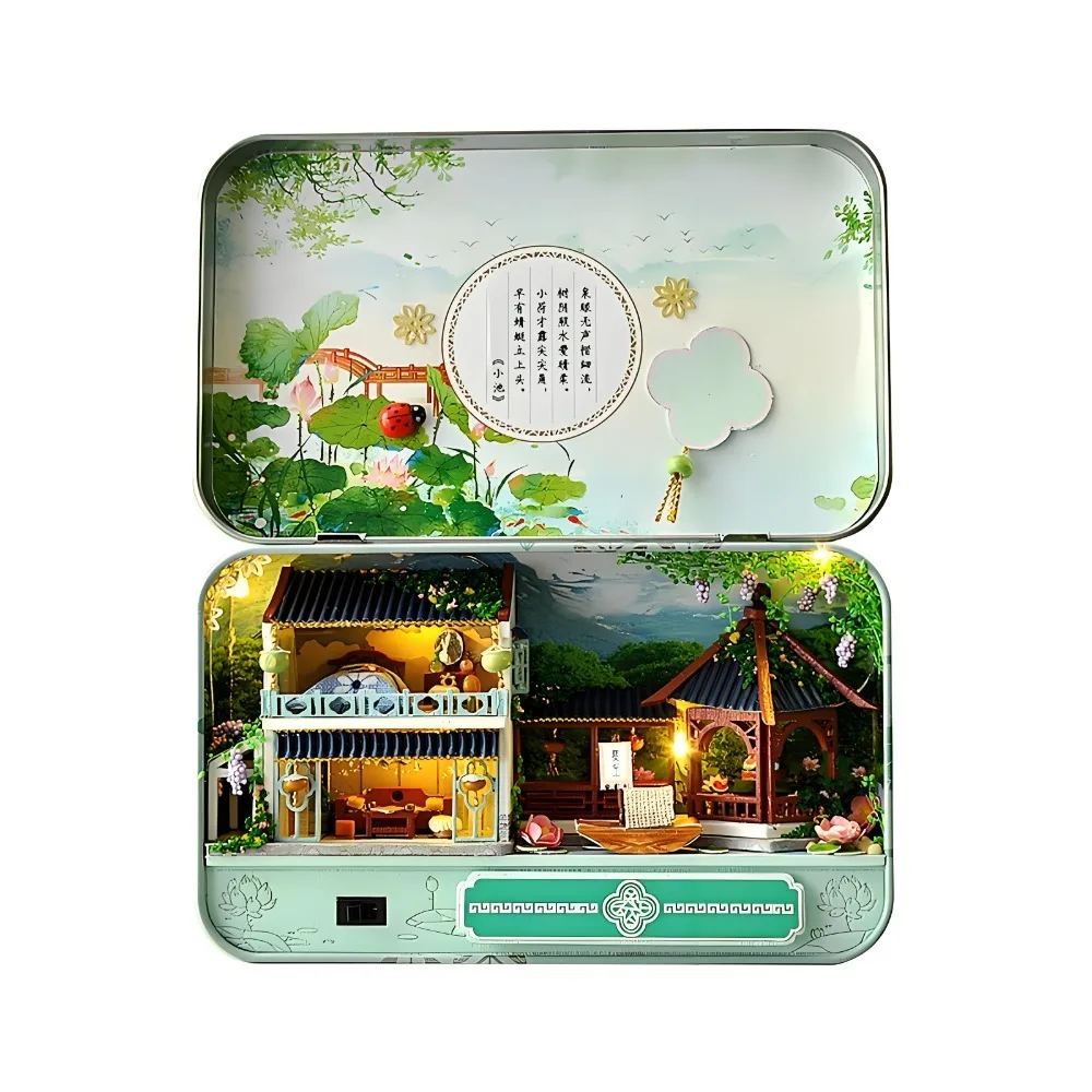 DIY Iron Box Hut TH6 Summer Landscape Hand-assembled Miniature 3D Lotus Pond Pavilion For Shop decoration/Birthday Gift