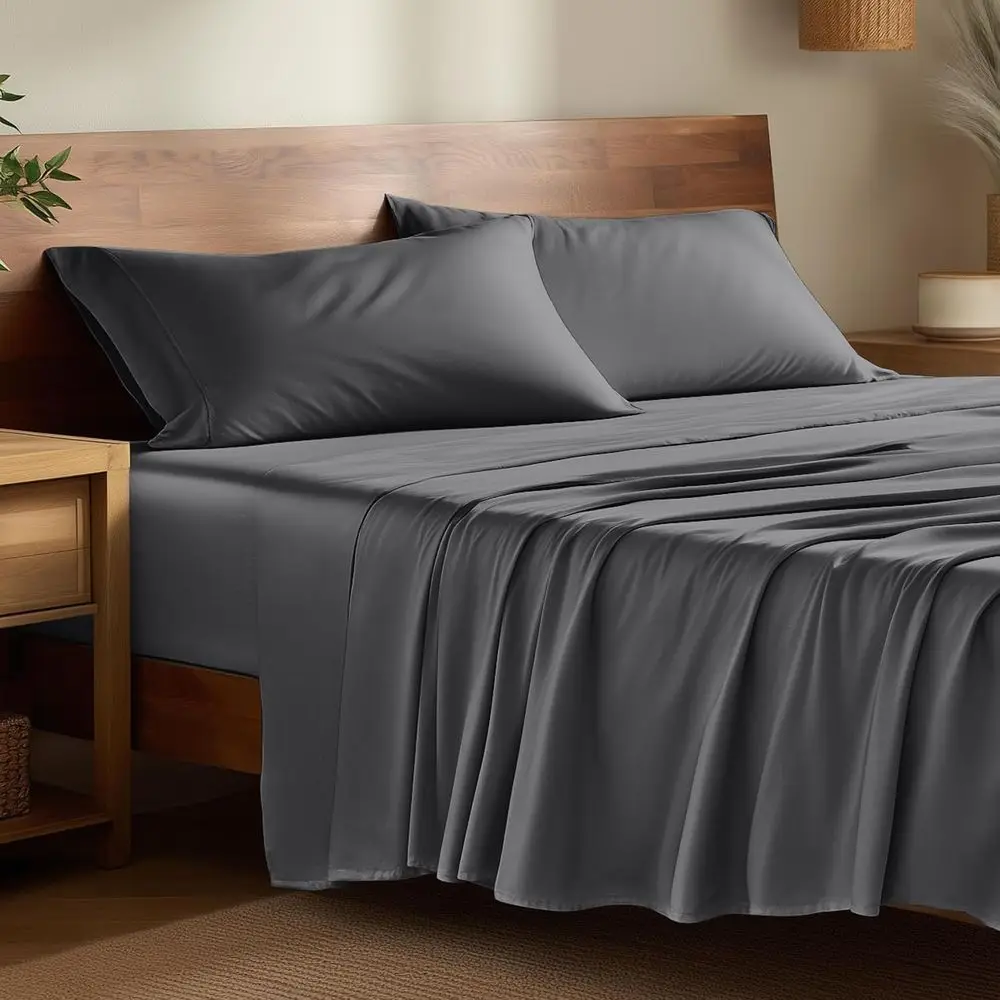 

Luxury Bamboo Rayon Queen Sheet Set - 4-Piece Cooling Breathable Bedding with Deep Pockets (Grey)