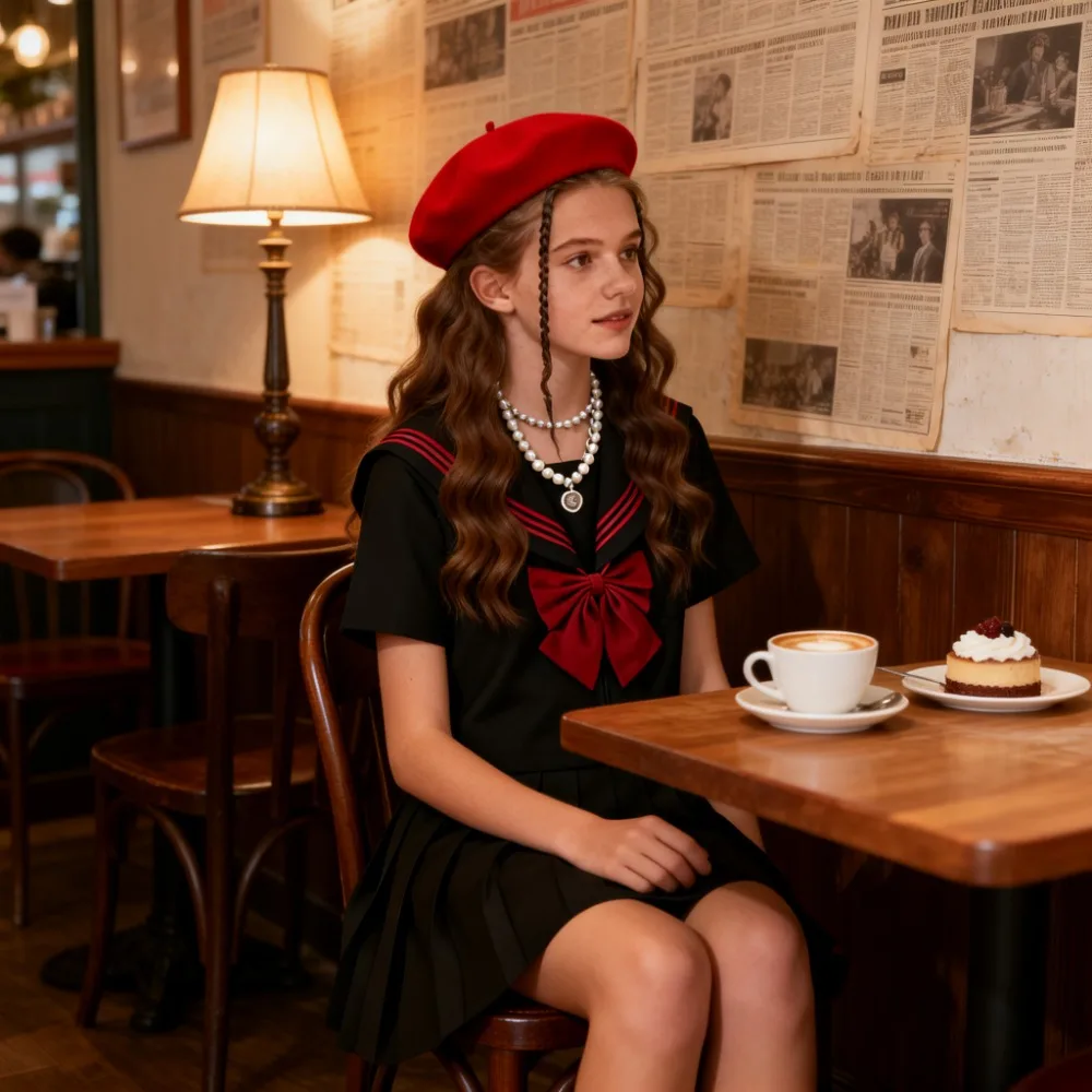 Schwarze JK-Uniform, japanischer Matrosenanzug, kurz-/langärmlig, Schuluniform-Set für Mädchen, Faltenrock, Anime-Cosplay-Kostüm, für alle Jahreszeiten – Detail 4