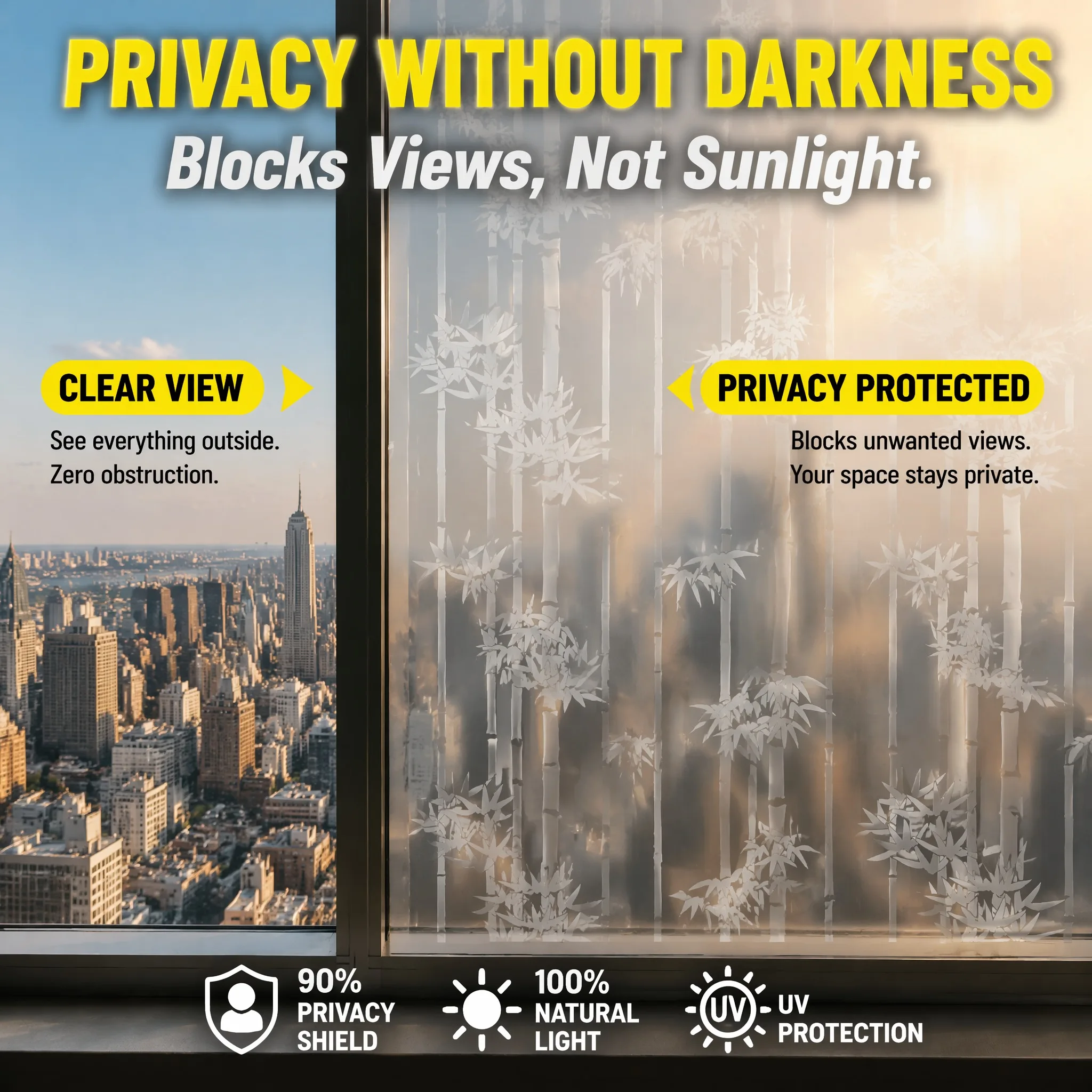 Elegant Minimalist Bamboo Frosted Privacy Window Film Built-in Adhesive Soft Light Filter Cuttable PVC for Zen New Chinese Style view 6