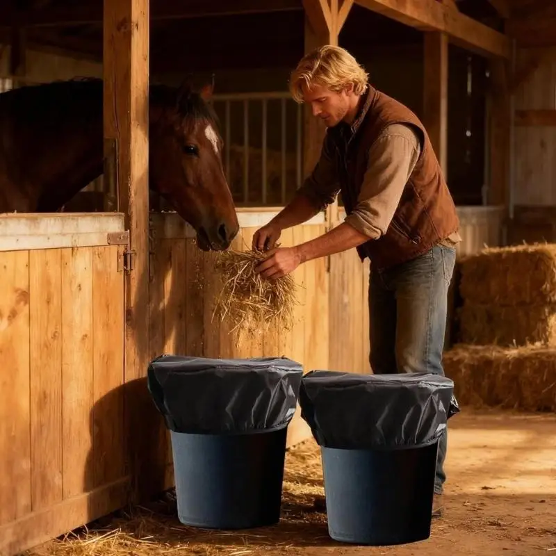 31be-全天候型馬用飼料バケツ用保護カバー-210d-オックスフォード生地を採用し、長寿命と清潔さを向上させます。