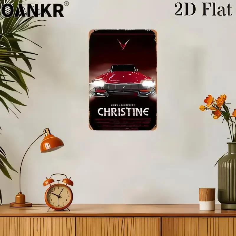 Christine Movie Red Car Vintage Metal Tin Sign - Retro Iron Wall Art, Movie Poster Design, Perfect for Room/Bar/Cinema Decor - I