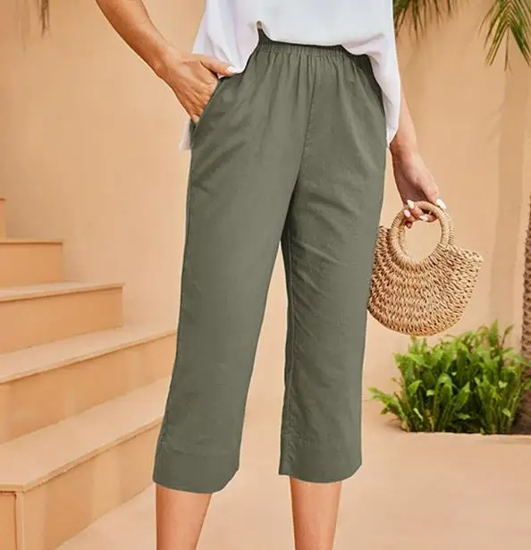 

Casual Women's Pants Summer Classic Solid Color Simple High Waist Slim Fit Seven Quarter Pants Suitable for Casual Daily Life