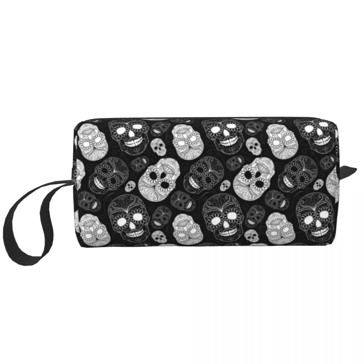 Sugar Skulls Black And White Makeup Bag Women Travel Cosmetic Organizer Kawaii Day of the Dead Gothic Storage Toiletry Bags