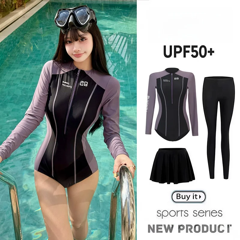 

New Women's One-Piece Swimsuit Long Sleeve Long Pants Sunscreen Surfing Scuba Diving Suit Quick Dry Beach Surfing Dive Suit