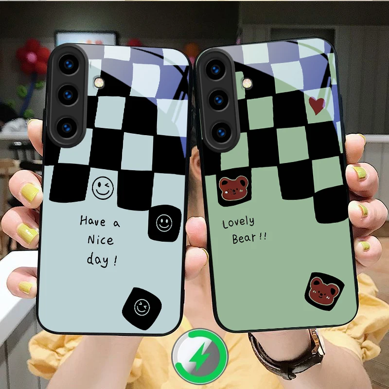 Black and white style image Suitable For Samsung Galaxy S25 Ultra S20 FE S21 S22 S23 Plus 24 26 Edge magnetism Glass Phone Casee