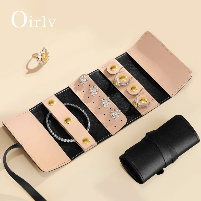 

Oirlv портативная свернутая сумка для ювелирных изделий, дорожный органайзер для ювелирных изделий с несколькими слотами для хранения, сумка для ювелирных изделий из искусственной кожи для колец, сережек