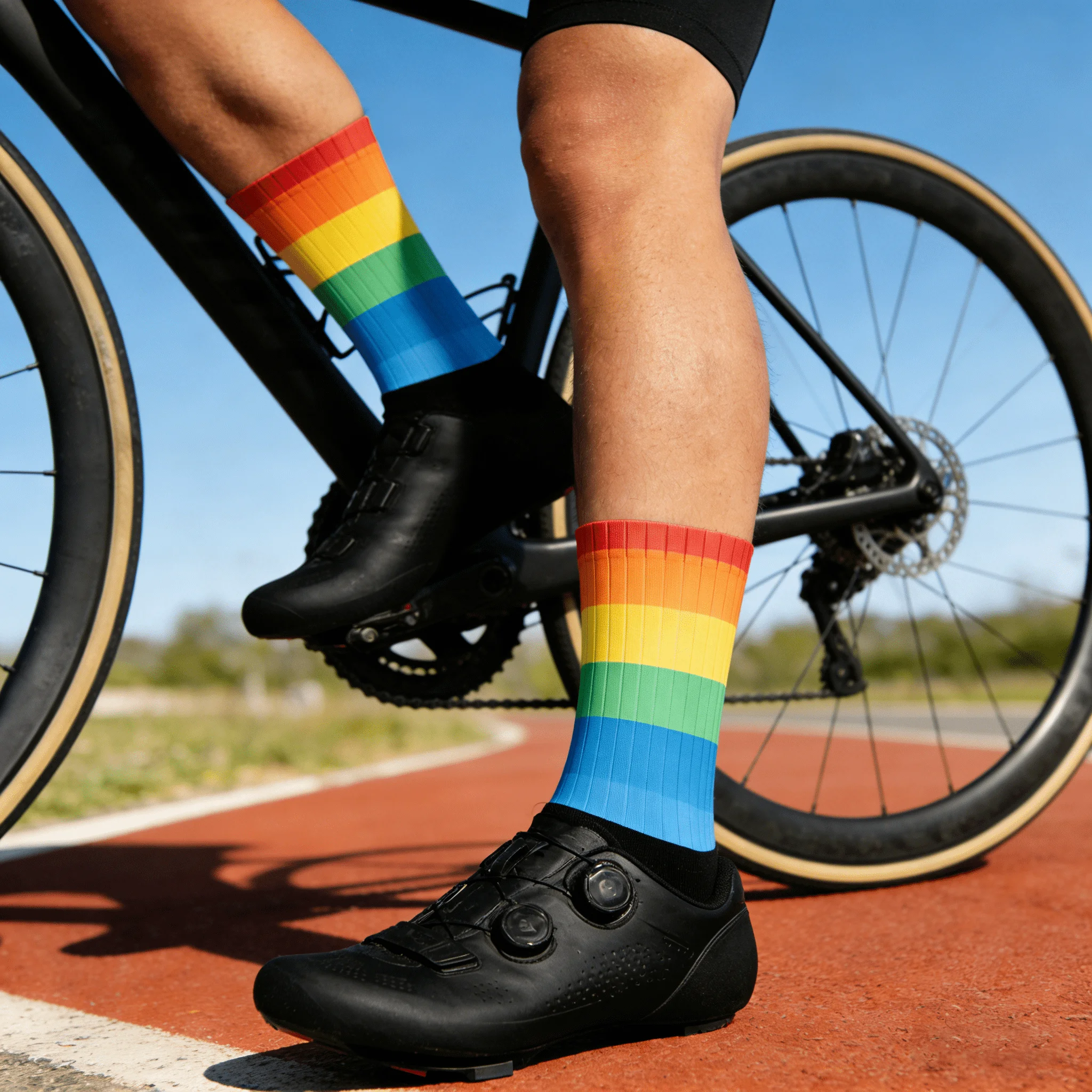 

2026 Anti-Slip Professional Cycling Socks Rainbow Texture Design Sweat-Absorbing Comfortable Soft Material for Cyclists
