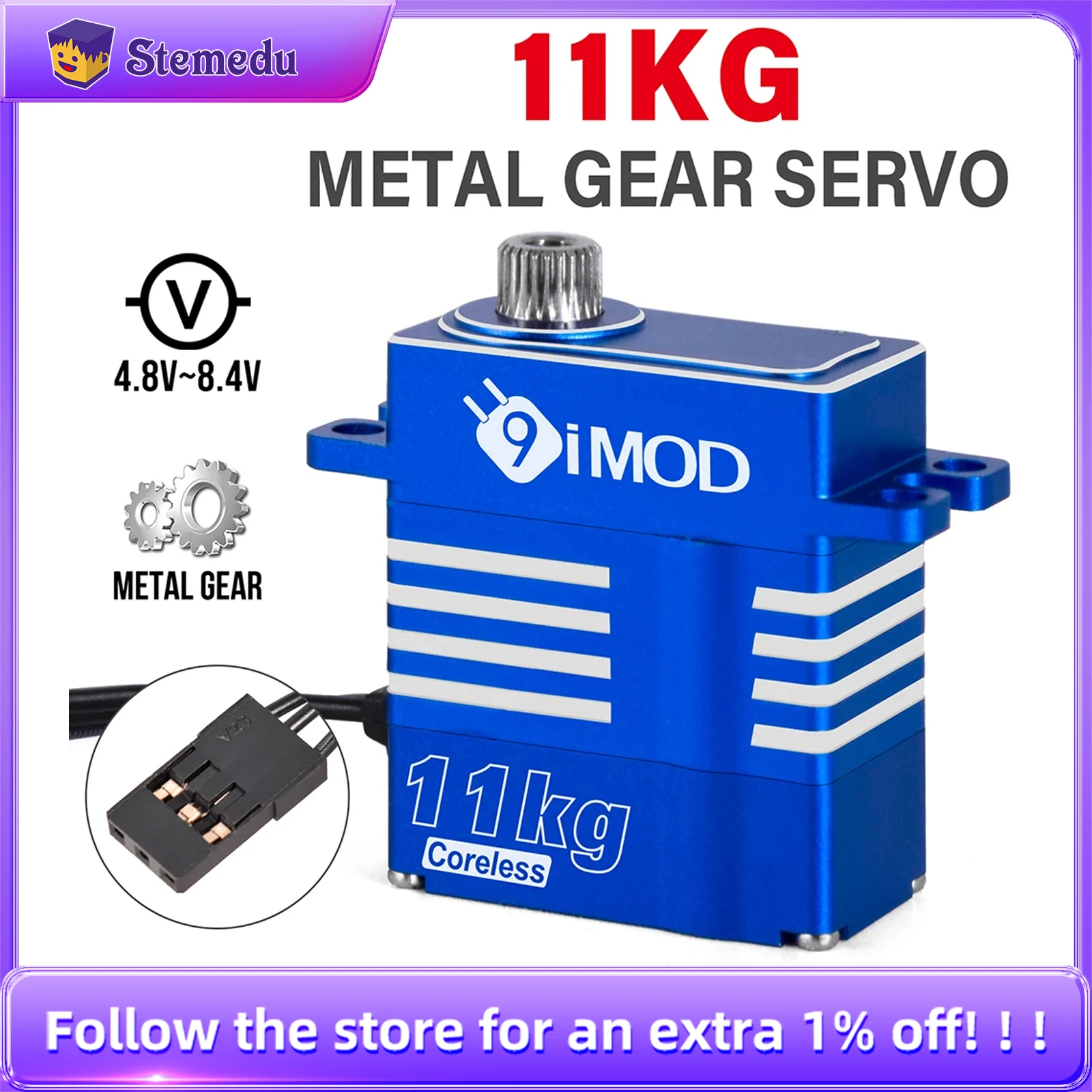 

9IMOD Mini RC Digatal Servo 11KG Coreless Metal Gear Servo 4.8-8.4V for 1/8 1/10 1/12 1/18 RC Car RC Helicopter DIY Accessories