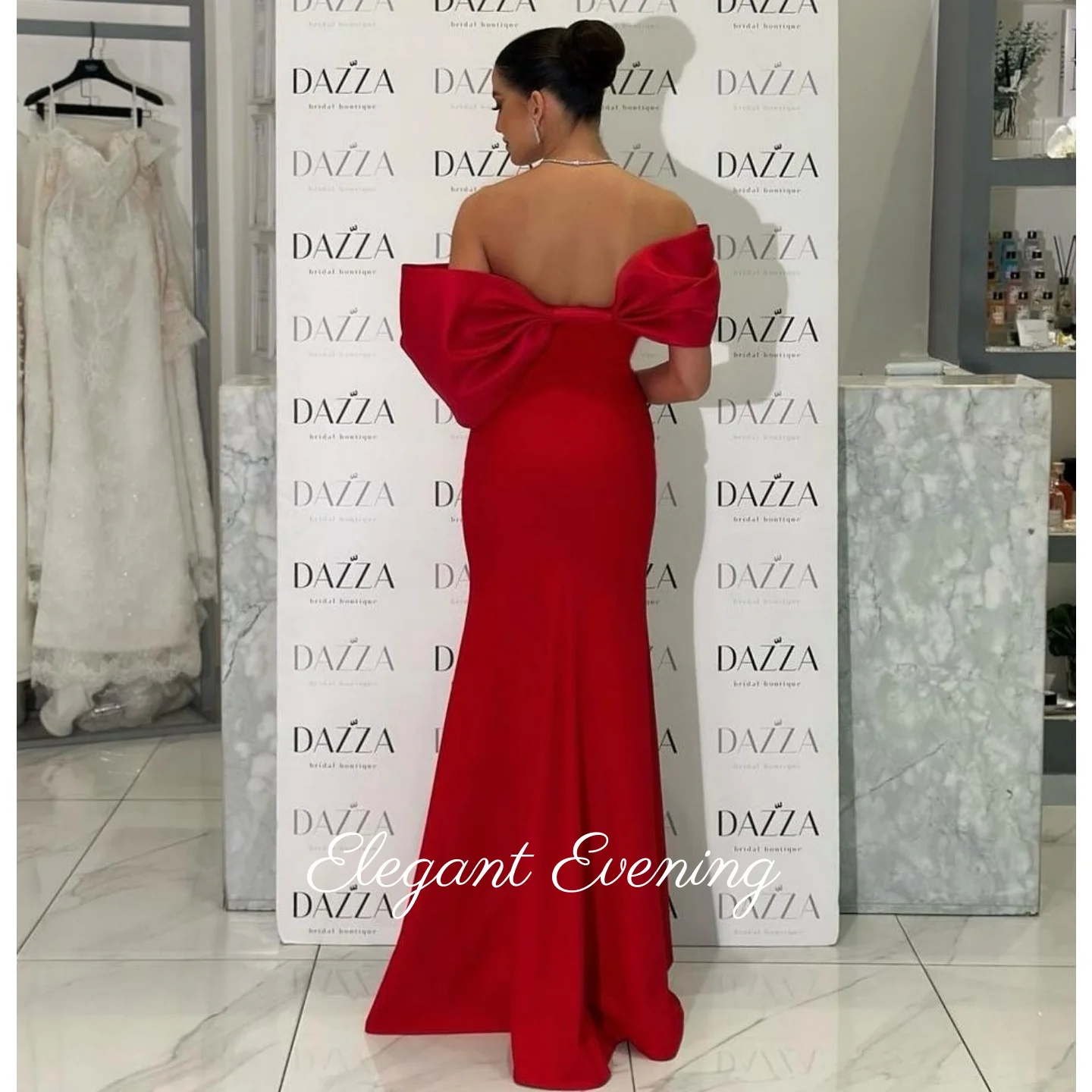 Red Off Shoulder Evening Dresses Mermaid Prom Dress Ruffled Saudi Arabia Women's Formal Request Party Wedding Dress Customized