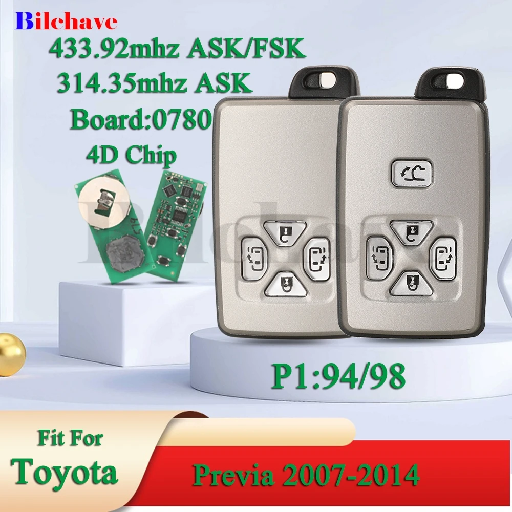 jingyuqin-ボード：0780-433-314mhz-p4：94-98-4dチップ-スマートカーリモートキーフォブ-トヨタ-プレビア-アルファード-タラゴ-ヴェルファイア-2007-2014用