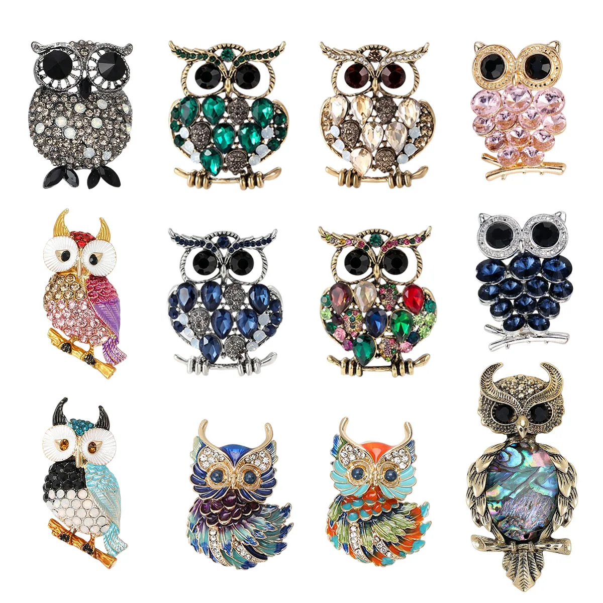 New creative alloy rhinestone owl brooch, cartoon high-end women's clothing chest flower accessory brooch