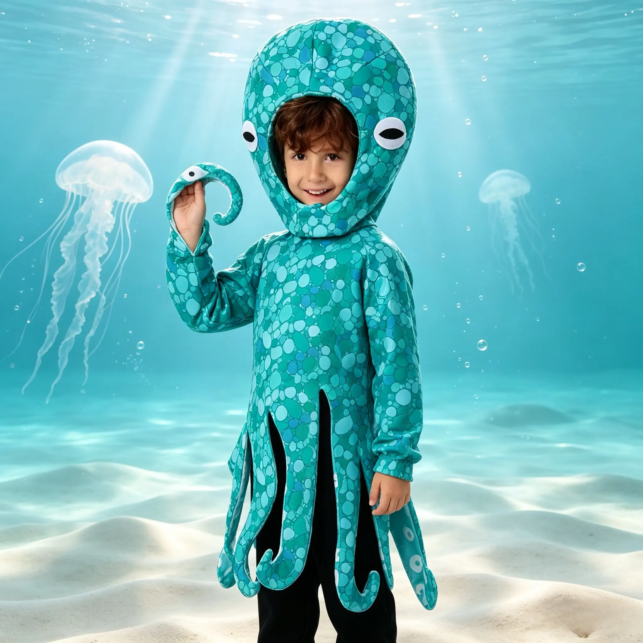 Disfraz de pulpo para niños, pez tinta, disfraz de Animal de mar azul, mono de pulpo, ropa para niño y niña, ropa de fiesta de Halloween