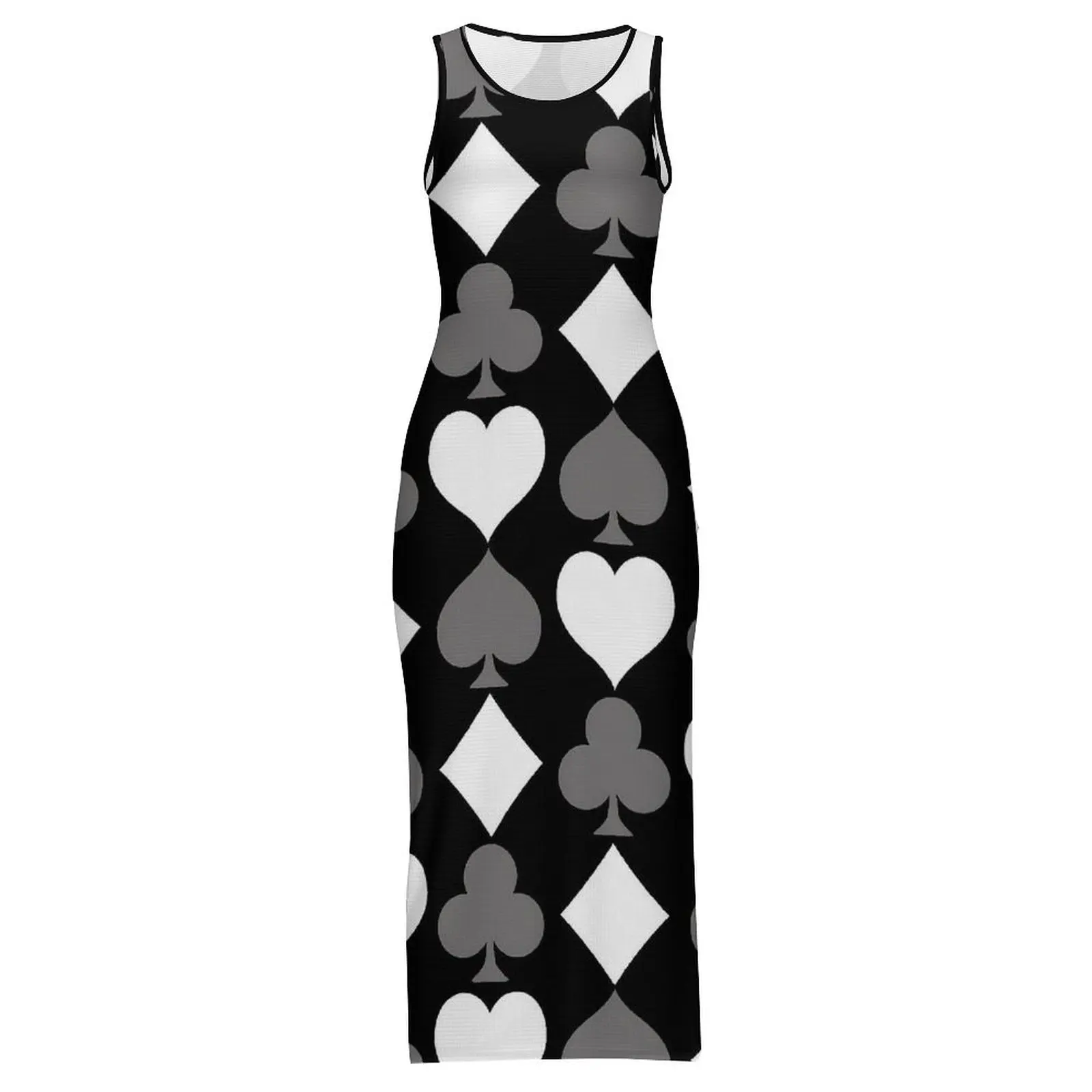 Poker Cards Print Dress Sleeveless Card Suits Aesthetic Maxi Dresses Pretty Bodycon Dress Womens Graphic Oversize Vestido