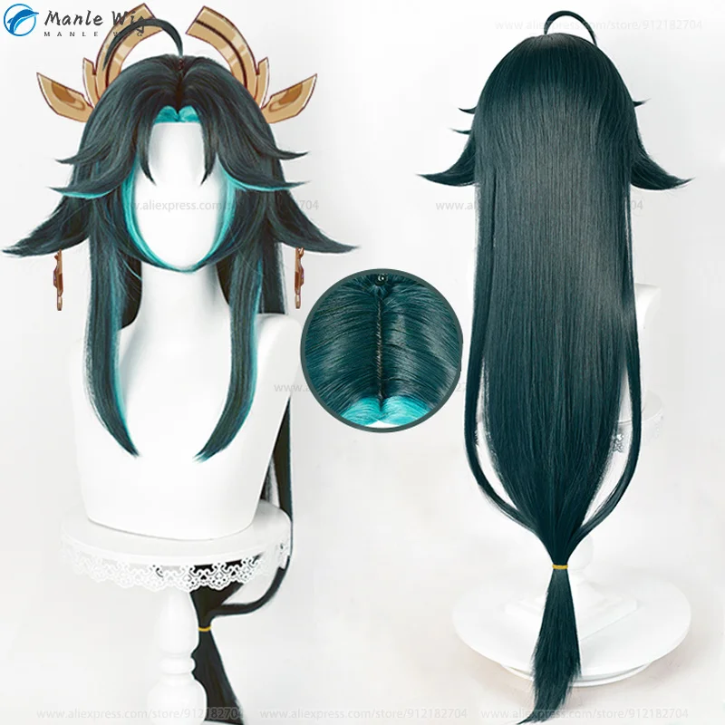 Xiao Genshin Cosplay Wig 40cm/85cm/100cm Green Mixed Female Women Xiao Wig Cosplay Anime Wigs Heat Resistant Synthetic Hair