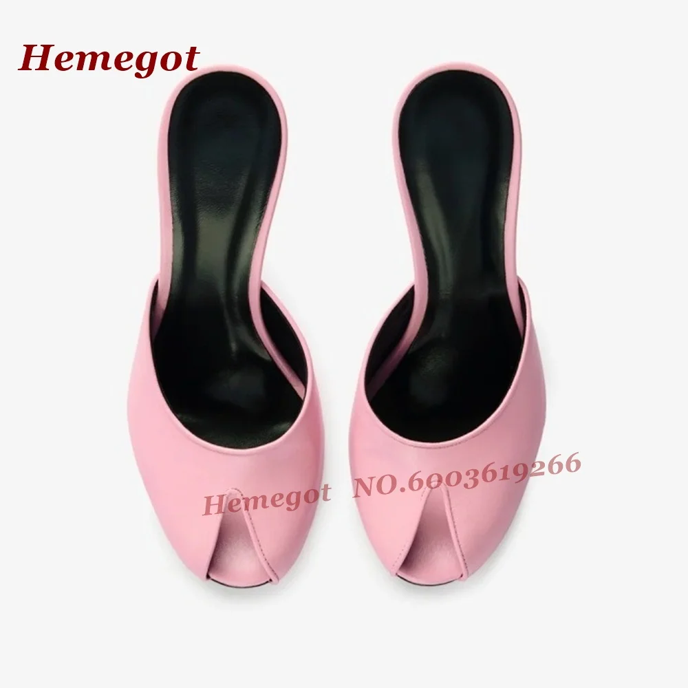

Pink Peep Toe Leather Slippers Patchwork Stiletto High Heels Women's Slippers Slip On Party Minimalist Shoes Summer 2026 New