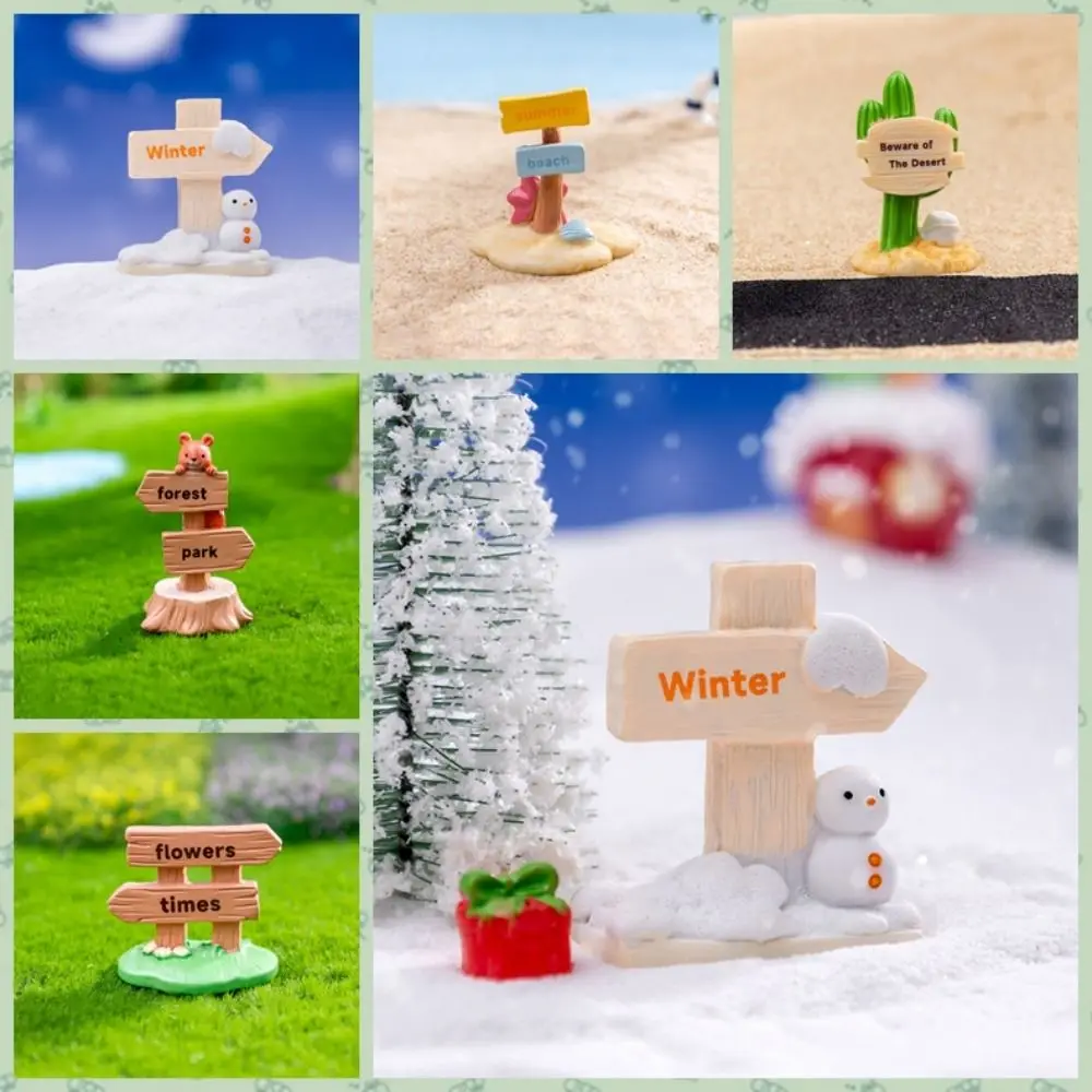 Cute DIY Guide Signs Landscape Decorative Cartoon Moss Micro Landscape Simulation Resin Road Sign Figurines Miniature Home Desk