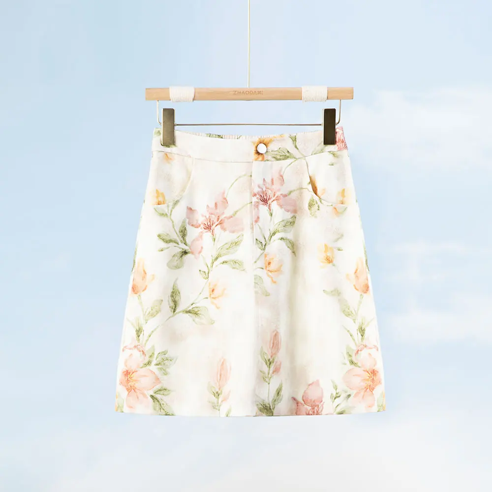 

Ele Line: Hyde Garden f Skirt 00% Lyocell 00% Cotton Floral Print Simple Design Commute Sle Summer Collection