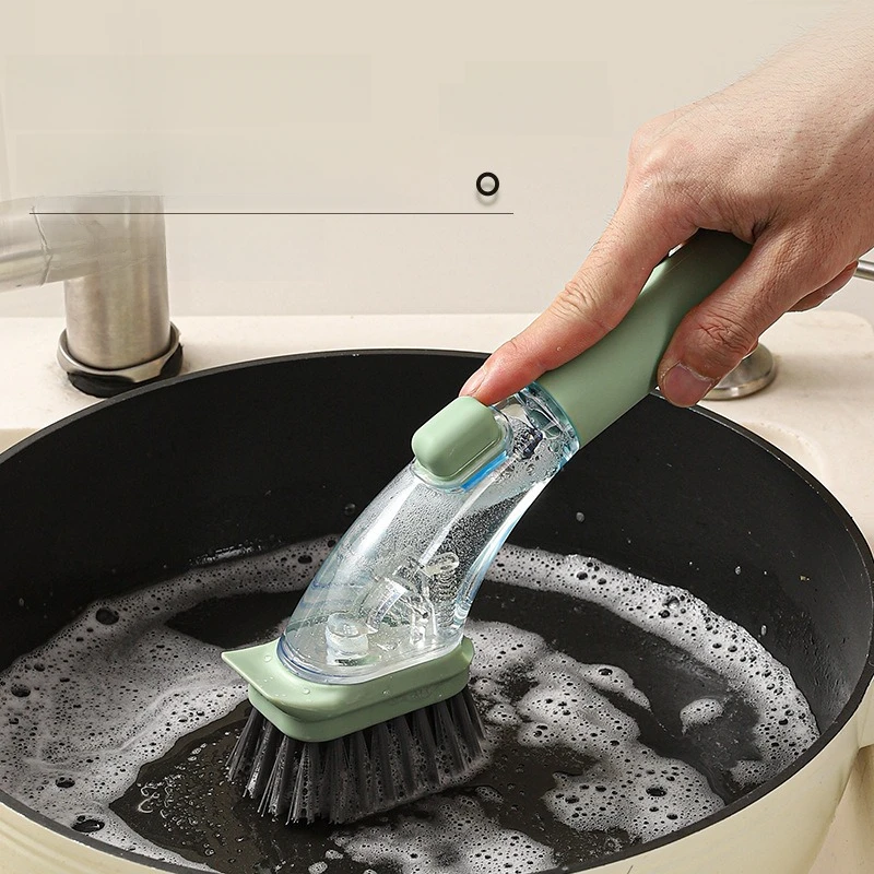 Hot Refillable Liquid Cleaning Brush Kitchen Bowl Scrubber Cleaning Sponge Long Handle Dispenser Cleaner Tool Pot Brush Artifact