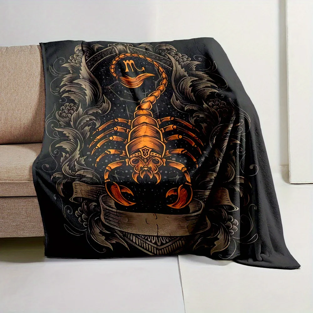Cartoon Scorpio Throw Blanket Reversible Cartoon-Themed Scorpio Constellation Symbol Black and Golden Scorpion Throw Blanket
