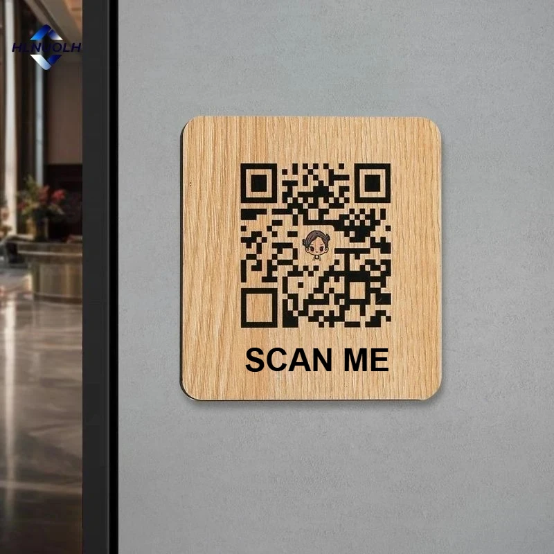 

Custom Wooden QR Code Payment Sign With Wood Base Personalized Logo Multi QR Code Social Media For Google Business Review