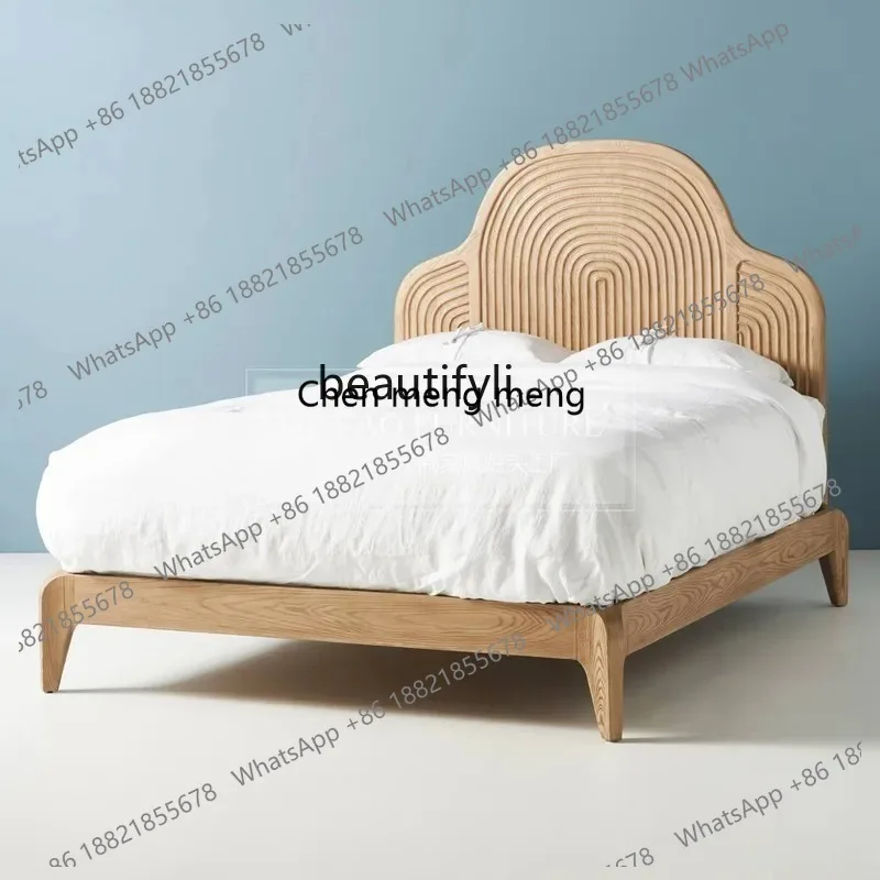 Nordic simple all solid wood modern log bed B & B design 1.5 meters 1.8 double bed