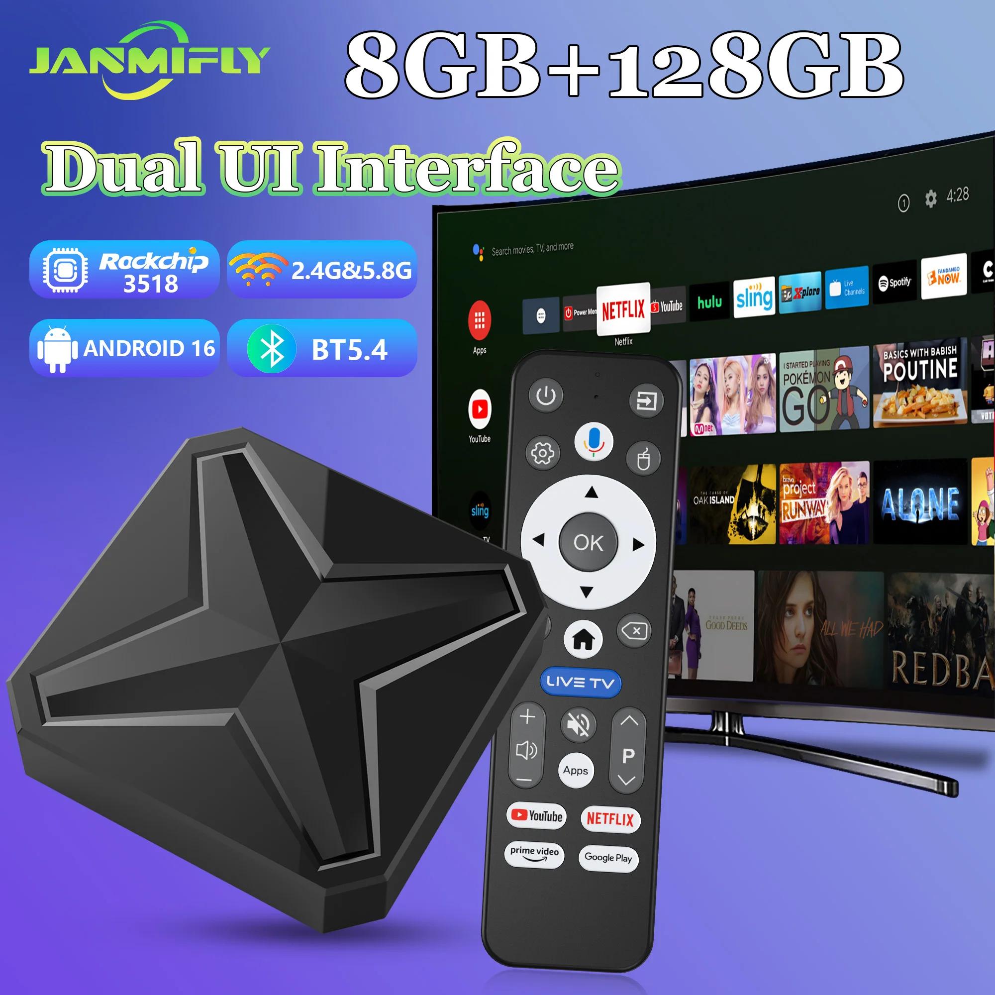2025 Nuovo Android 16 Versione Globale TV Box Q1 MINI + Doppia Interfaccia UI BT5.4 Doppio Wifi 2.4G e 5.8G Lettore multimediale con telecomando vocale