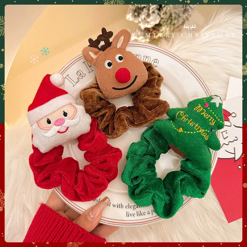 Christmas Deer Plush Large Intestine Hairband Female High Elasticity Hair Rope Cute Doll Rubber Band Hair Accessories Headband