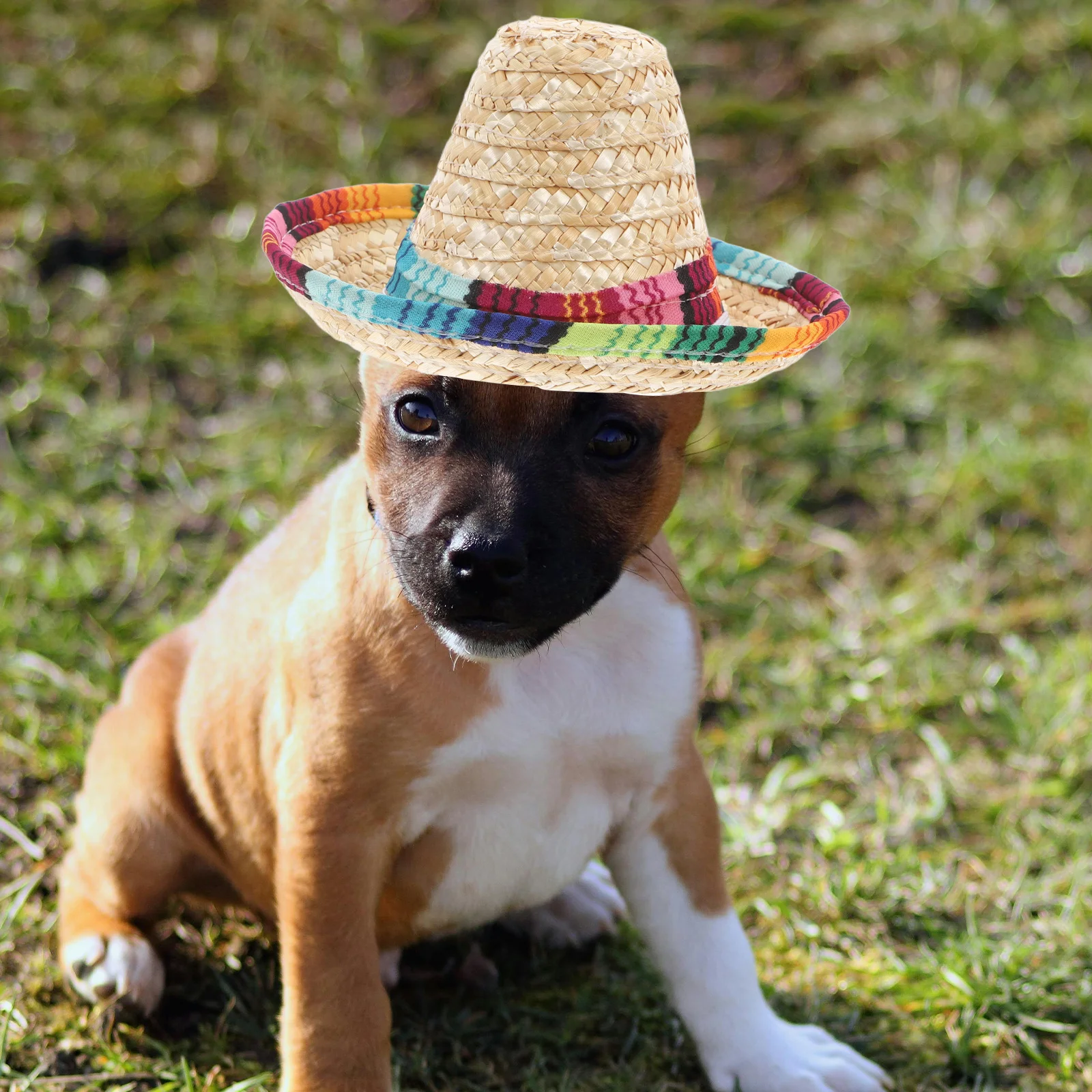 

Mexican Sombrero Hat Straw Woven Adjustable Elastic Cord Pet Clothes Bucket Braids Small Dog Accessories Halloween Costume