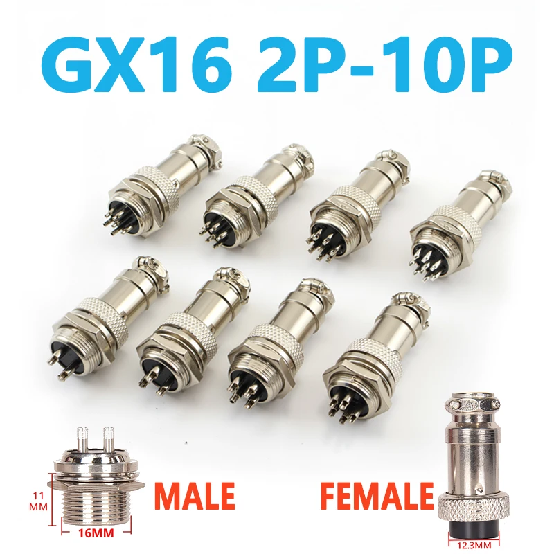 GX16 Metal Aviation Connector Nut Type, 2-10 Pin Circular Socket Plug, Male & Female Electrical Cable Panel Connector