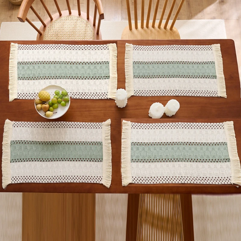 30x50 Boho Cotton Linen Placemats Tassel Fringe Woven Table Mats Heat Resistant Washable Jacquard Place Mats Dining Table Decor