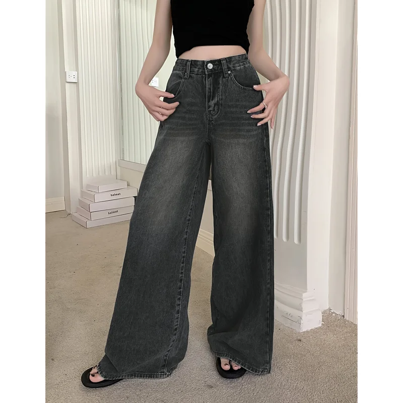 

Blue Womens Jeans High Waist Vintage Straight Summer Classic Black Denim Pants Streetwear American Wide Leg Baggy Denim Trouser