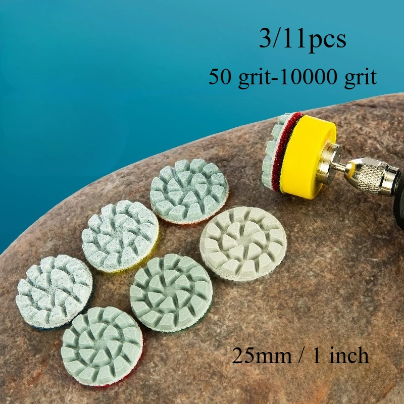 

1-inch (25mm) mini diamond polishing pad set, suitable for jade, agate, marble, 2.35/3mm shaft-handle hook-and-loop backing pad