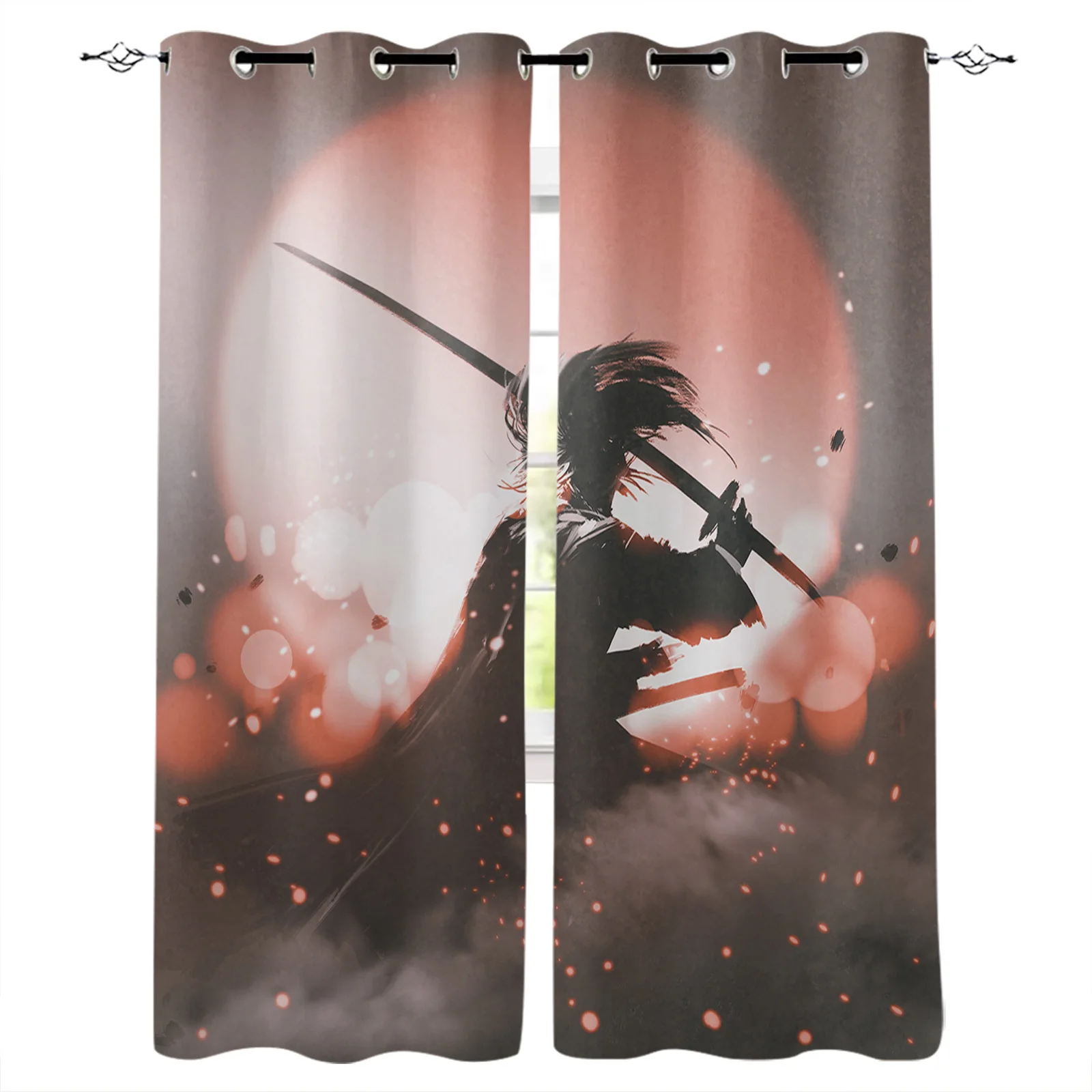 Japanese Manga Samurai Grommet Top Curtains for Living Room Bedroom Kitchen Window Treatments Home Decoration Drapre