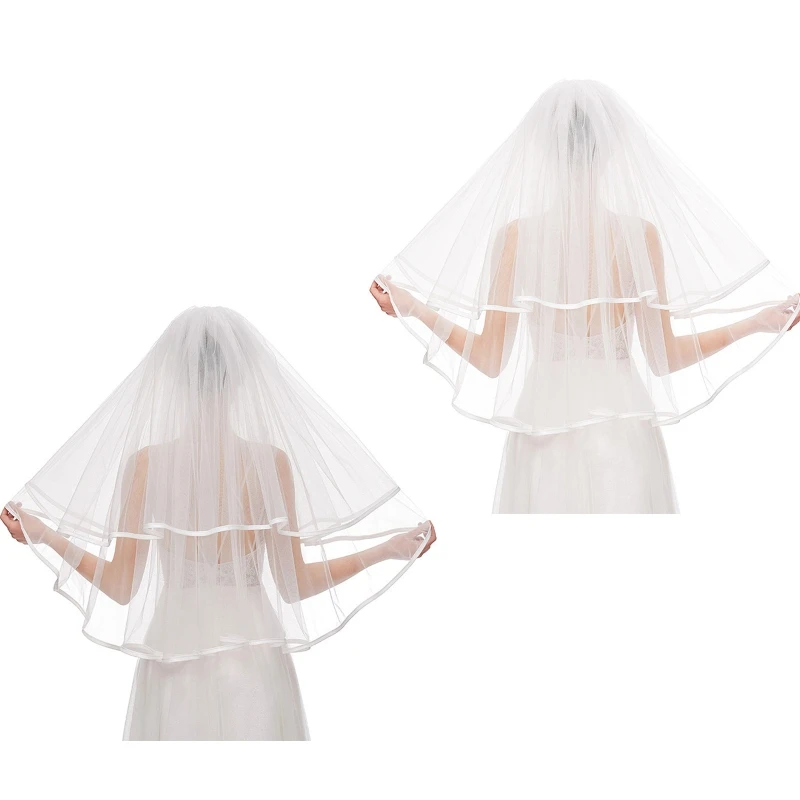 

Wedding Veil with Comb Sheer Tulle Bridal Hair Accessories for Brides 2 Layers with Ribbon Props for Photo Taking